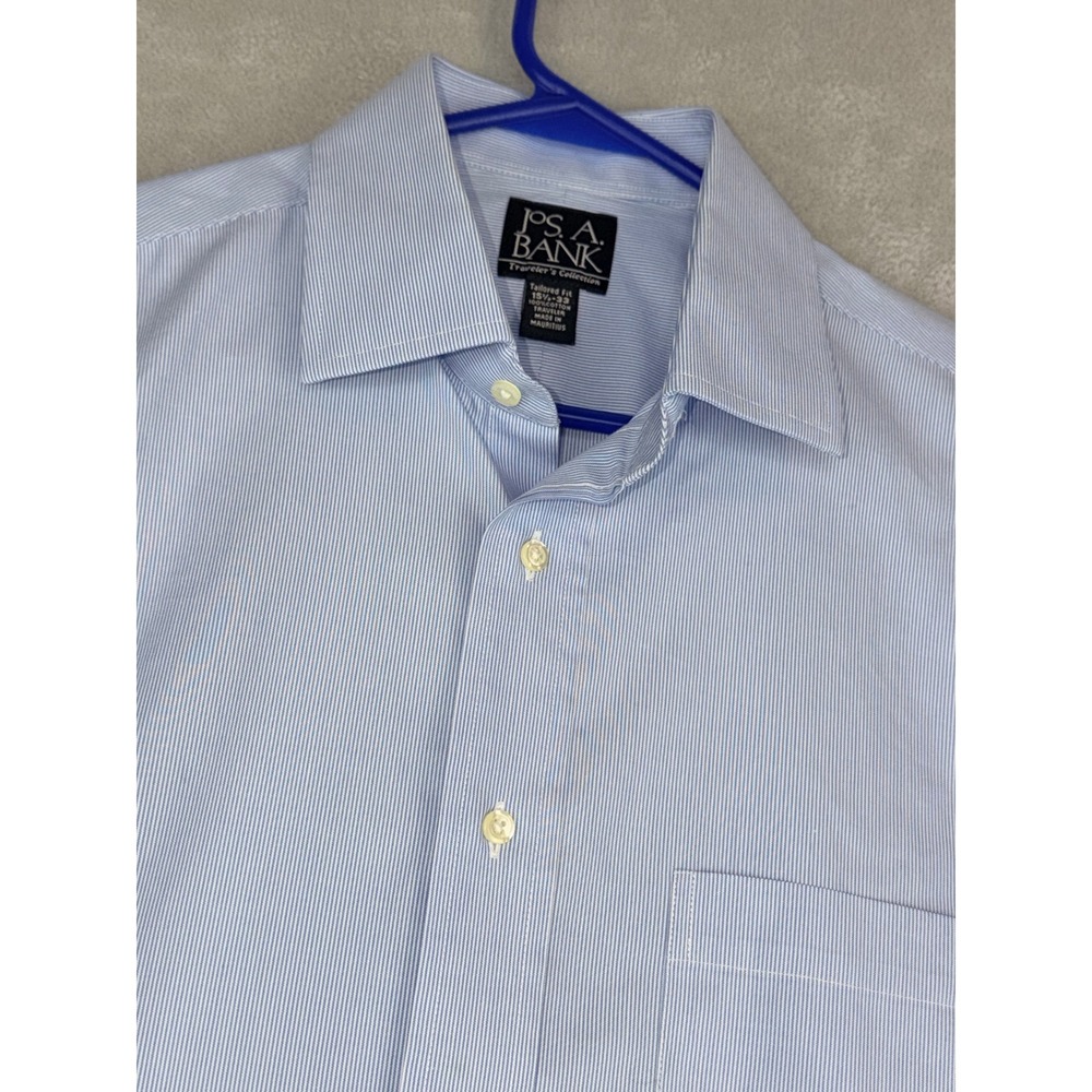 JOS A BANK Traveler's Collection Tailored Fit Dress Shirt Mens‎ 15.5X33 Blue